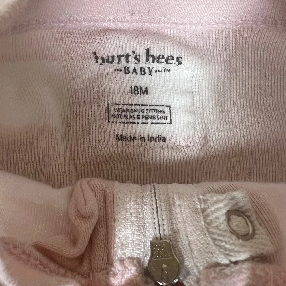 Burts Bees Baby Pink Gingham Organic Cotton Zip Front Footed Pajamas 18M Sleeper